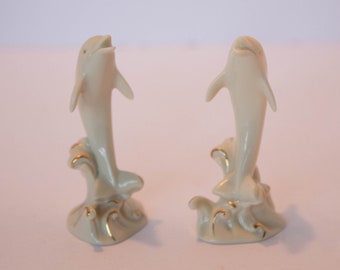 Pair of Lenox Gold Label Dolphin Figurines Ivory With Gold Trim 4&quot;