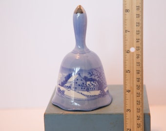 Vintage Delft Blue  Ceramic Bell Winter Scene Blue White