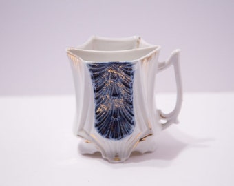 Vintage Ornate Shaving Mustache Mug Blue with Gold Trim