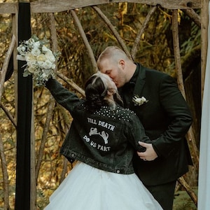 Till Death Do Us Part | Black Pearl Jacket | Personalized Denim Jacket | Denim Bridal Jacket | Customized Wedding Jean Jacket | Wedding Day
