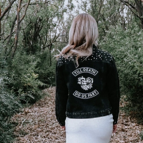 Till Death Do Us Part | Black Pearl Jacket | Denim Bridal Jacket | Wedding Jacket | Jacket for Bride | Grungy Bride Apparel Moody Bride