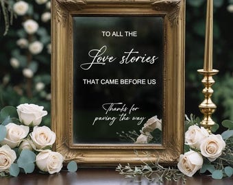 Love Stories Wedding Mirror Decal: Family Table Memorial Sign Decal