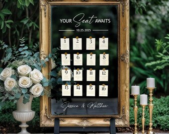 Custom Wedding Seating Chart Decal: "Your Seat Awaits" Mirror Sign
