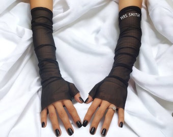 Custom Wedding Gloves: Black Tulle Bridal Accessories