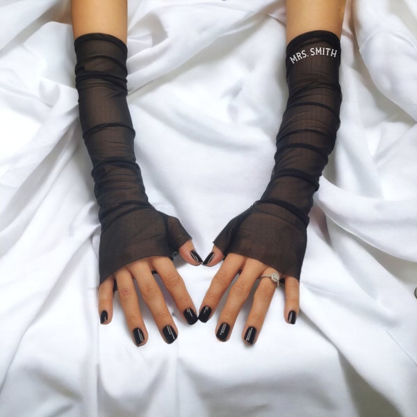 Boudoir Accessories | Custom Wedding Gloves | Sleek and Elegant Black Tulle Gloves for Weddings, Photoshoots, and Special Occasions