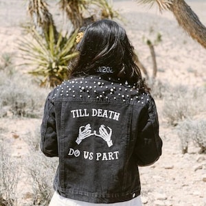 Till Death Do Us Part | Black Pearl Jacket | Personalized Denim Jacket | Denim Bridal Jacket | Customized Wedding Jean Jacket | Wedding Day