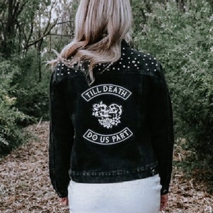 Till Death Do Us Part | Black Pearl Jacket | Denim Bridal Jacket | Wedding Jacket | Jacket for Bride | Grungy Bride Apparel Moody Bride