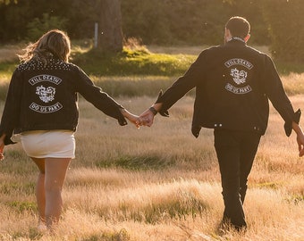 Matching 'Till Death' Denim Wedding Jackets: Bride & Groom | Matching Wedding Jackets