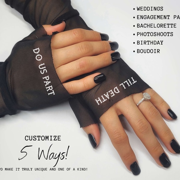 Sleek and Elegant Black Tulle Gloves for Weddings, Photoshoots, and Special Occasions | Boudoir | Bridal Accessories | Custom Wedding Gloves