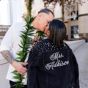 Last Name Wedding Jacket | Black Pearl Jacket | Last Name Jacket | Denim Bridal Jacket | Customized Wedding Jean Jacket | Wedding Day Jacket