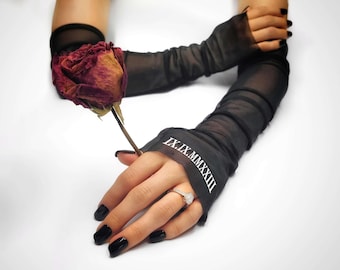 Custom Wedding Gloves: Sleek Black Tulle Bridal Accessories