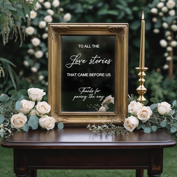 Love Stories Wedding Mirror Decal: Family Table Memorial Sign Decal