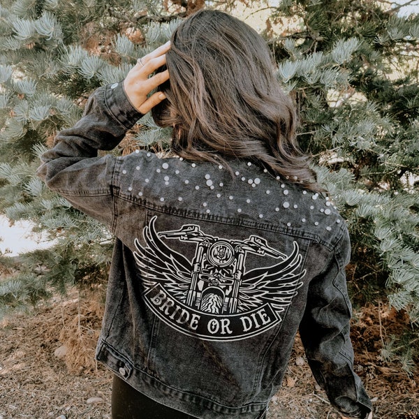 Bride or Die | Black Pearl Jacket | Woman's Motorcycle Jacket | Wedding Jacket | Jacket for Bride | Grungy Bride Apparel | Moody Bride