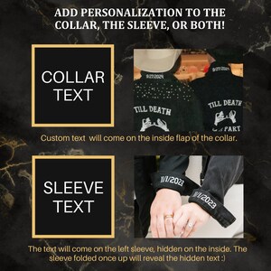 Personalisierte schwarze Jeans-Brautjacke: „Bis dass der Tod naht“-Perlenhochzeitsjeans Bild 8