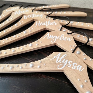 Personalized Pearl Bridesmaid Hanger: Custom Wood Wedding Dress Hanger