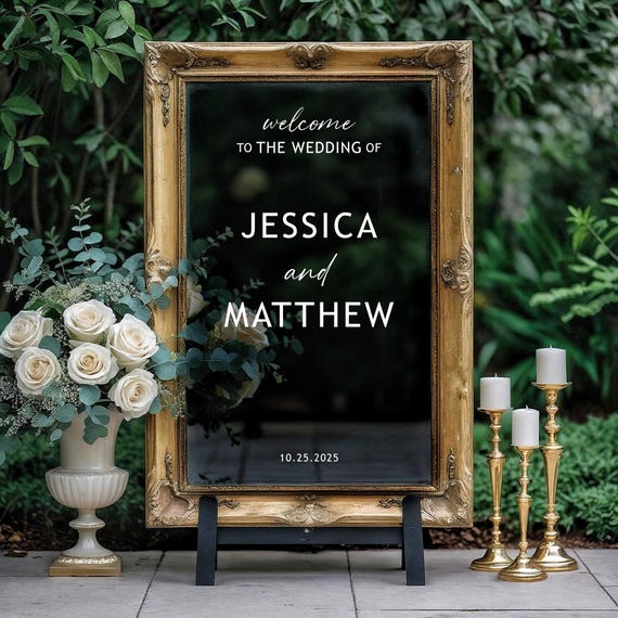 Personalized Wedding Welcome Sign Decal: Elegant Mirror DIY Decor