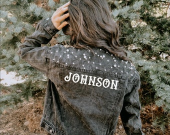 Personalisierte Perlen Denim Braut Jacke - Benutzerdefinierte Nachname | Hochzeit Jacke | Nachname Jacke