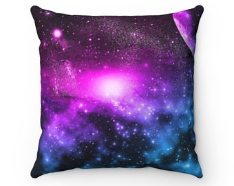 Square Pillow Case, Spun Polyester, galaxy pattern, space throw pillow cover, 4 sizes