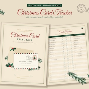 Christmas Card Tracker Printable, Holiday Address Book, Return Address Labels, Card List Sent & Received, Vintage Christmas PDF