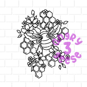 Honeybee Honeycomb with Flowers Digital Download dxf, eps, svg cut files, png for sublimation to shirts, decals stickers tumblers printables