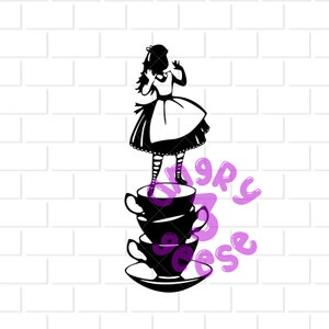 Alice on Tea Cups eps dxf svg cut files png for sublimation to make t-shirts decals stickers tumblers sign printable