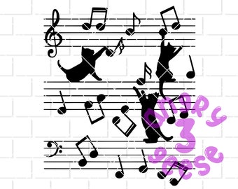 Cats On Sheet Music Digital Download eps dxf svg cut files png for sublimation to make t-shirts decals stickers tumblers signs printables