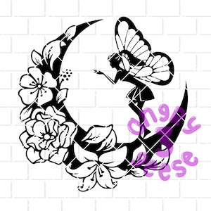 Fee staat op bloem maan digitale download svg, png, dxf, eps-bestanden voor shirt, auto sticker, muur sticker, sticker, afdrukbare