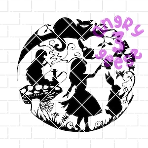 Alice Having Tea in Wonderland Digital Download svg, png, dxf, eps Files for Shirts, Decals, Stickers, Printables