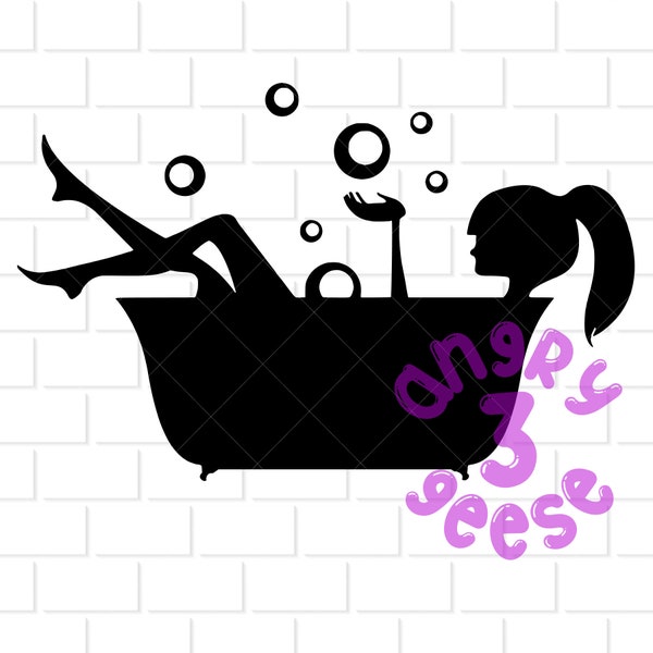 Frau in Badewanne digitaler Download eps, dxf, svg geschnitten Dateien, png für Sublimation für Shirts, Aufkleber, Aufkleber, Becher, printables