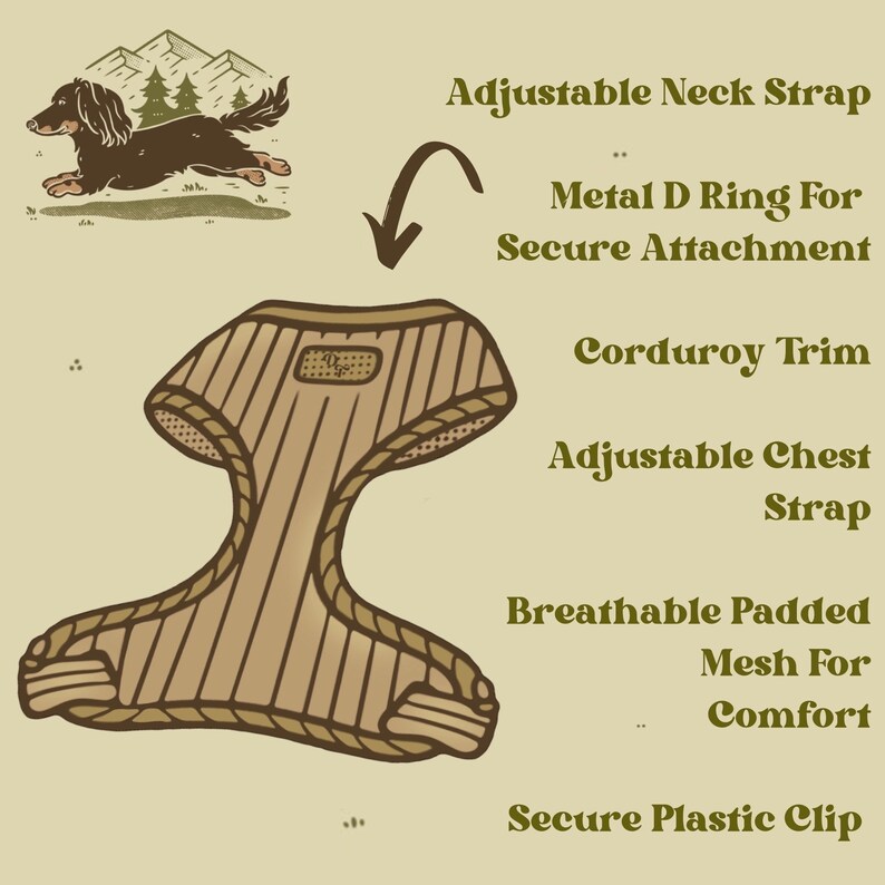 Brown corduroy dog harness set, dog harness set, dog collar, dog lead, poop bag holder, adjustable dog harness, corduroy dog accessories image 7