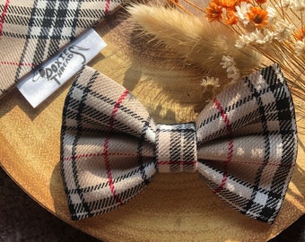 Cream tartan dog bow tie/tartan dog sailor bow/checked dog bow/cream bow tie/luxury bow tie/nova check dog bow/collar bow