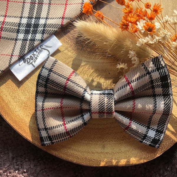 Cream tartan dog bow tie/tartan dog sailor bow/checked dog bow/cream bow tie/luxury bow tie/nova check dog bow/collar bow