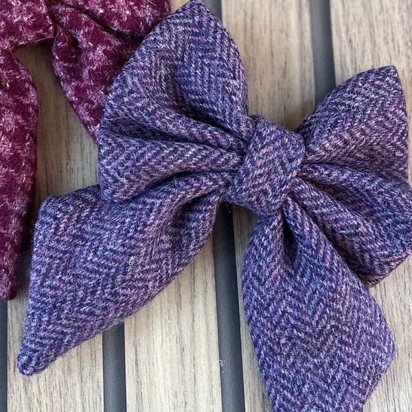 Purple tweed dog bow tie/tweed dog sailor bow/valentines dog bow/pink bow tie/sailor bow tie/sailor style dog bow/collar bow