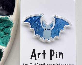 Spooky Bat Watercolor Pin | Acrylic Pin Spooky Halloween Blue Bat Gift | Cute Bat Accessory | Fall Pin