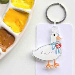 White Duck Watercolor Keychain – Cute 90s Nostalgia Inspired Acrylic Vinyl Duck Accessory - Goose