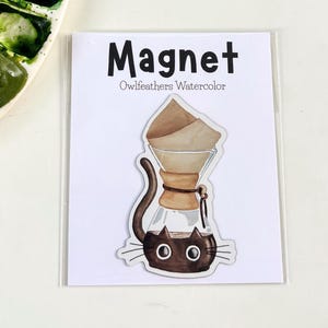 Cat Carafe Magnet – Funny Watercolor Magnet, Upside Down Cat in Coffee Pot, Kitchen Decor, Vinyl Magnet Gift for Cat Lovers