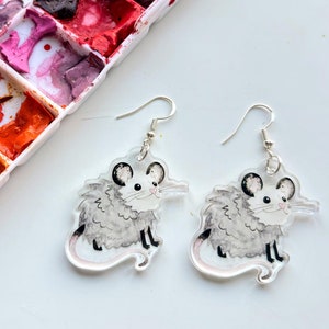 Opossum Possum Earrings Jewelry | Cute Baby Opossum Art Earrings | Opossum Lover Gift | Forbidden Cats - Dangle Stainless Steel