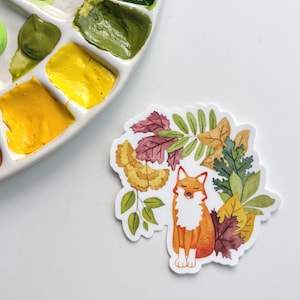 Fox with Leaf Tail Vinyl Sticker – Autumn Forest Animal Art