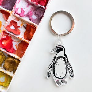 Penguin Watercolor Keychain – Cute Birdwatching Gift | Ocean Animal Accessory | Black and White Bird Keyring