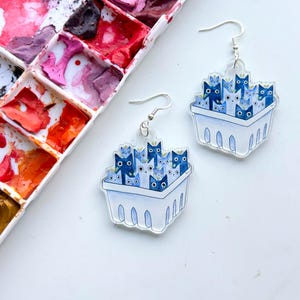 Cat Blueberry Berry Earrings | Blue Cat Earrings | Cat Art Earrings Accessory | Funny Fruit Cat Jewelry | Blue Cat Gift | Blueberrycore