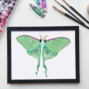Watercolor Print: Luna Moth Butterfly Wings, luna moth art, luna moth decoration, luna moth theme
