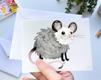 Opossum Possum Watercolor Greeting Card: stationary, opossum, possum, forbidden cat