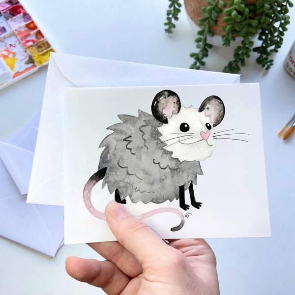 Opossum Possum Watercolor Greeting Card: stationary, opossum, possum, forbidden cat