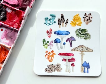 Mushrooms Watercolor Sticker – Weatherproof Vinyl Variety Nature Fungi Art