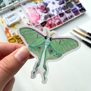 Luna Moth Butterfly Watercolor Sticker | Luna Moth Butterfly Art Sticker | Green Weatherproof Waterproof Vinyl Sticker | Cute Insect Sticker
