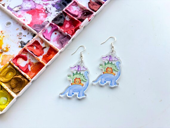 Cute Baby Dinosaur Earrings | Pterodactyl Stegosaurus Dino Earrings | Pastel Dinosaur Jewelry | Paleontology Earrings | Dino Lover Gift