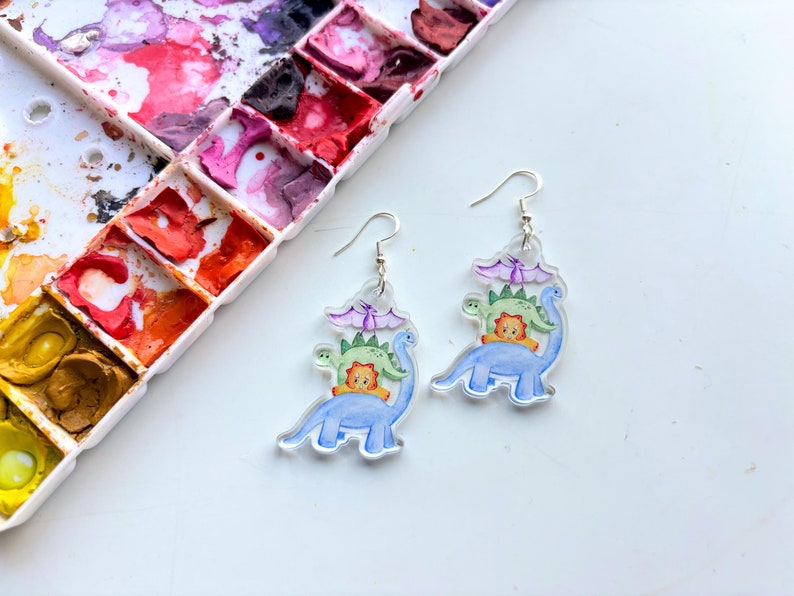 Dinosaur earrings. Dino jewelry. Pterodactyl earrings. Stegosaurus earrings. Cute baby dinosaur accessory. Dinosaur lover gift. Baby boy shower gift.