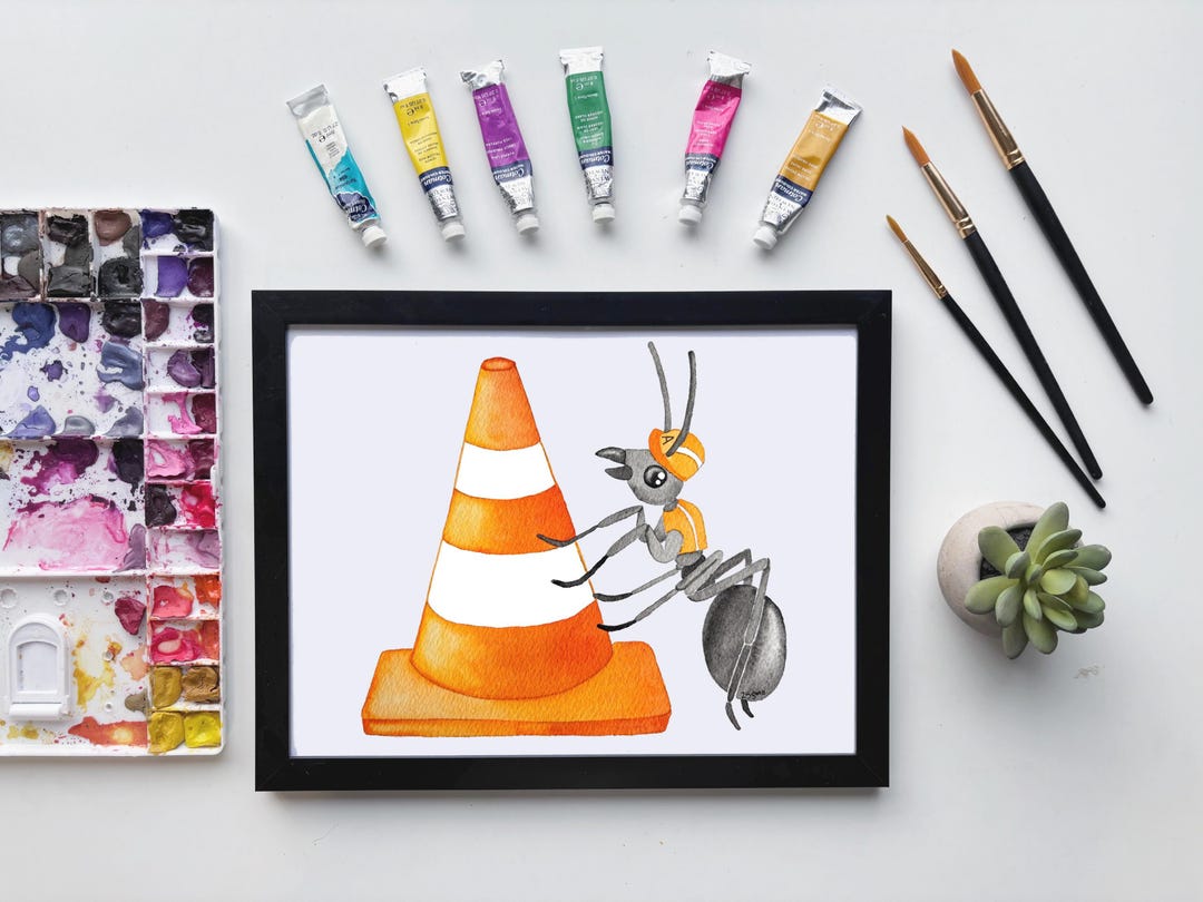 Ant Construction Watercolor Print – Cute Bug Art for Kids, Builder ...