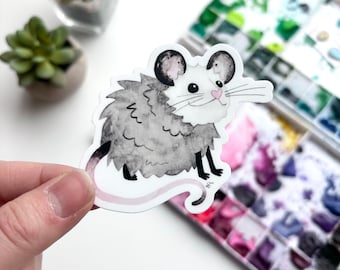 Opossum Watercolor Sticker – Weatherproof Vinyl Cute Gray Animal Art