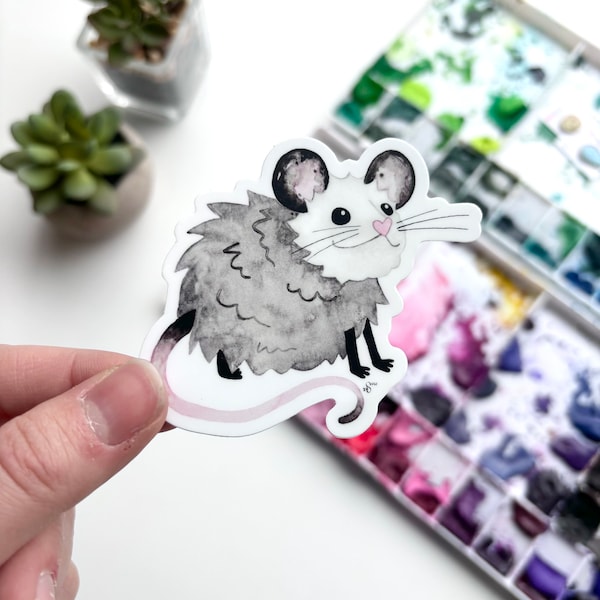 Opossum Possum Watercolor Sticker: cute opossum lover gift, vinyl opossum sticker, forbidden cats sticker opossum
